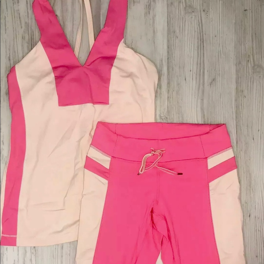 Lululemon OUTFIT Paris & Pig Pink Tank & Crop 6